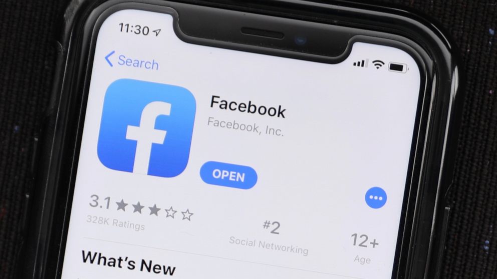 FILE - In this July 30, 2019, file photo, the social media application, Facebook is displayed on Apple's App Store in Chicago, Ill. The social media company said Thursday, April 16, 2020, it is now going to let users know if they liked, reacted or co