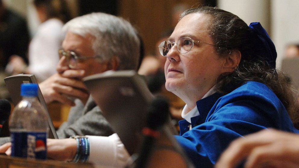 FILE - Delegate Ruth Rowan, right, R-Hampshire, votes on an amendment, Wednesday, March 16, 2005, at the Capitol in Charleston, W.Va. Lawmakers in West Virginia have introduced a bill to ban abortion after 15 weeks, a proposal nearly identical to the