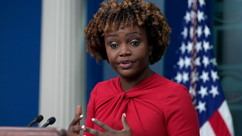 White House press secretary Karine Jean-Pierre speaks during the daily briefing at the White House in Washington, Monday, Dec. 5, 2022. (AP Photo/Susan Walsh)