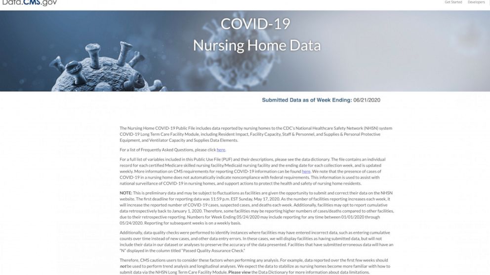This image from a Centers for Medicare and Medicaid Services web page to obtain COVID-19 nursing home data. When the Trump administration required nursing homes to report data on COVID-19 cases, it promised to make user-friendly results available onl