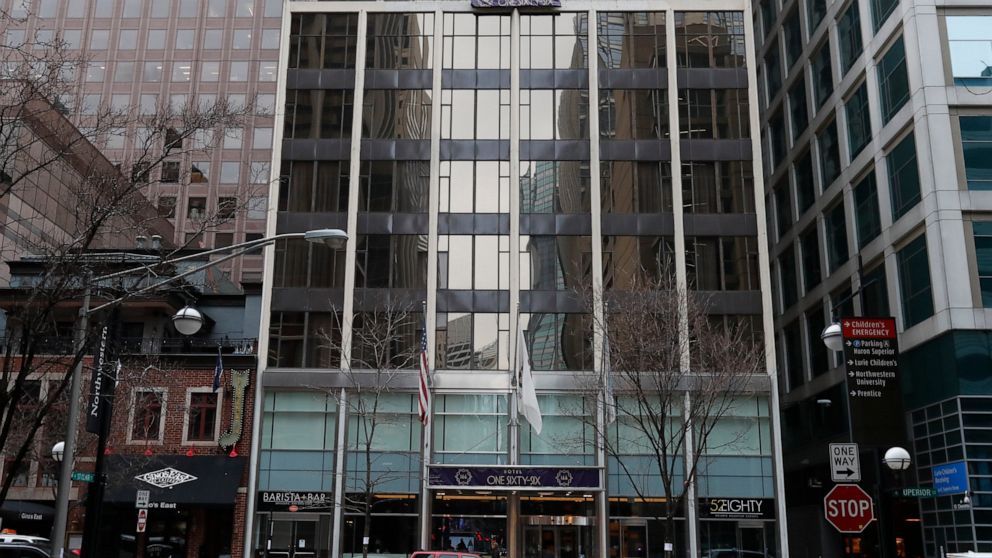 The newly renamed Hotel 166, located near the Northwestern University Hospital complex is seen Monday, March 23, 2020, in Chicago. The city of Chicago plans to reserve thousands of hotel rooms for people with mild cases of the coronavirus and others 
