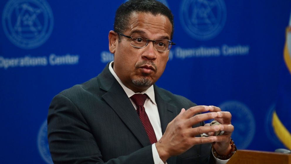 FILE - In this May 27, 2020, file photo, Minnesota Attorney General Keith Ellison answers questions during a news conference in St. Paul, Minn. The Minnesota town of Prinsburg has backed away from a proposal to let its residents sue abortion provider