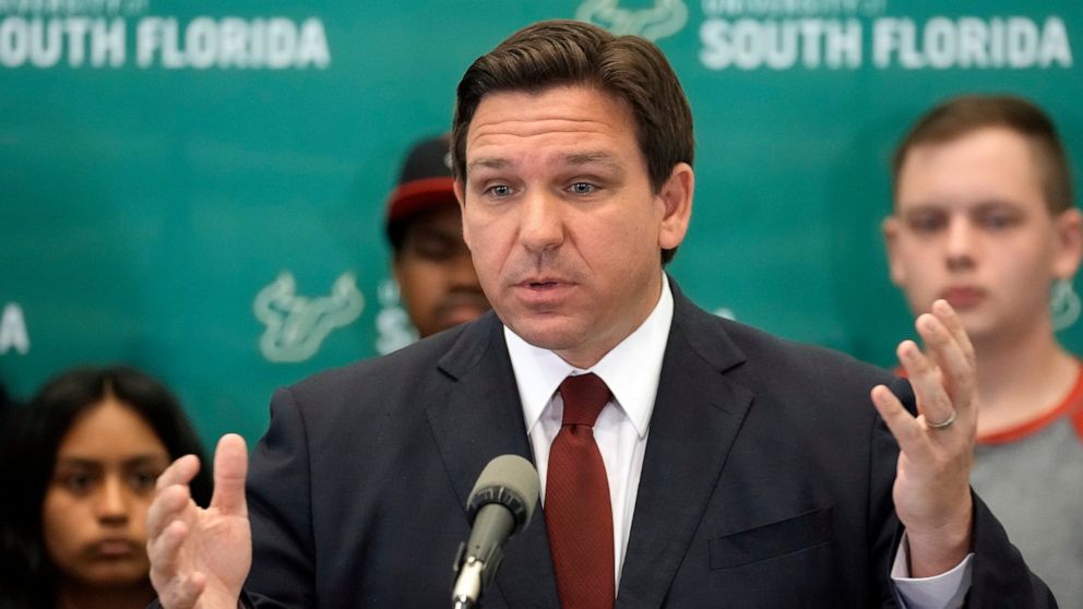 Florida Gov. Ron DeSantis speaks during a news conference after announcing a $20 million dollar program to create cybersecurity opportunities through the Florida Center for Cybersecurity at the University of South Florida Wednesday, March 2, 2022, in