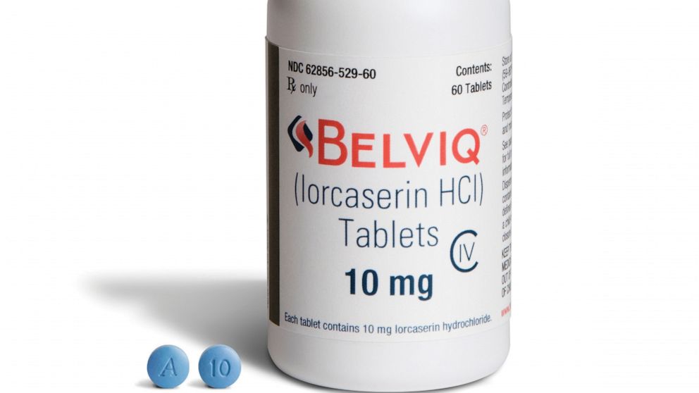 This undated image provided by Eisai in August 2018 shows the company's Belviq medication. On Thursday, Feb. 13, 2020, the drug's maker, Japan’s Eisai Inc., said that it has agreed to voluntarily withdraw the weight loss drug at the request of the U.