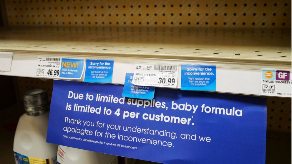 A due to limited supplies sign is shown on the baby formula shelf at a grocery store Tuesday, May 10, 2022, in Salt Lake City. Parents across much of the U.S. are scrambling to find baby formula after a combination of supply disruptions and safety re