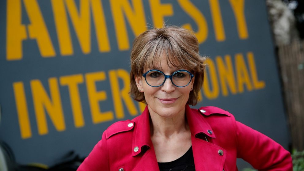 Amnesty International Secretary General Agnes Callamard poses in Paris, Tuesday, April 6, 2021. Agnes Callamard is best known for her investigation into the killing of Saudi journalist Jamal Khashoggi, and has made a career uncovering extra-judicial 