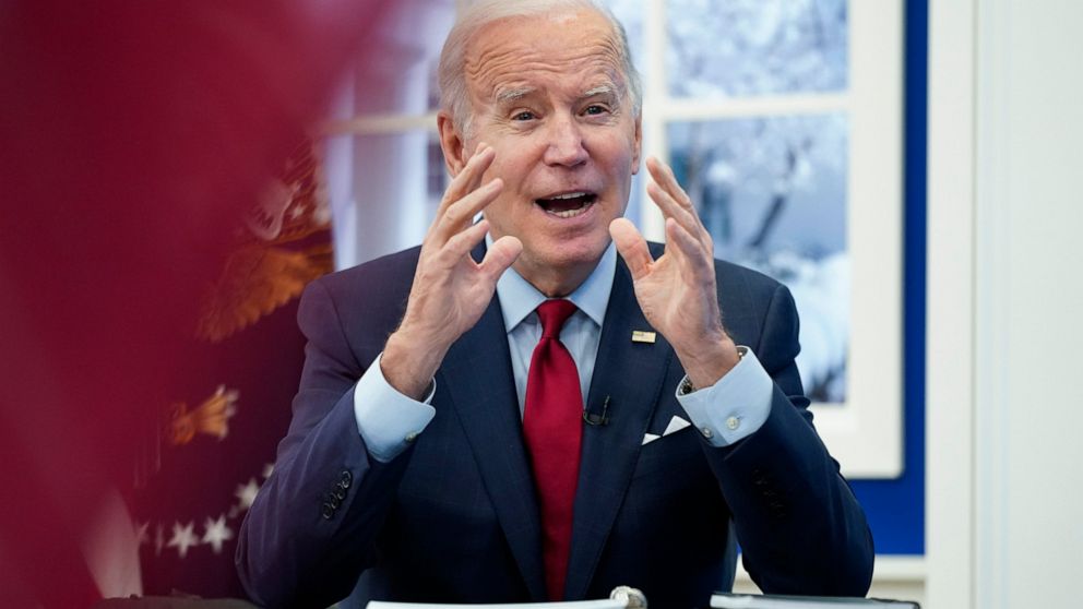President Joe Biden speaks as he meets with the White House COVID-19 Response Team on the latest developments related to the Omicron variant in the South Court Auditorium in the Eisenhower Executive Office Building on the White House Campus in Washin