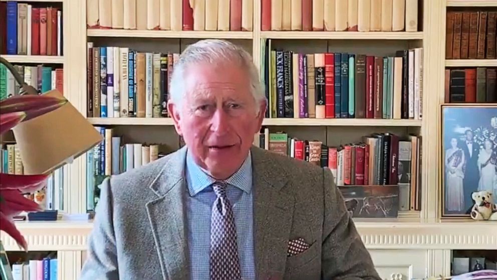 In this framegrab taken from a video provided by Clarence House on Wednesday, April 1, 2020. Britain's Prince Charles delivers a message after recently testing positive for coronavirus, in Birkhall, Scotland. Prince Charles has used his first appeara