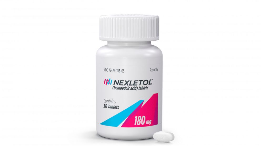 This undated photo provided by Esperion Inc. shows the cholesterol-lowering drug Nexletol made by Esperion Therapeutics Inc. The Food and Drug Administration on Friday, Feb. 21, 2020 approved Esperion Therapeutics Inc.’s Nexletol for people genetical