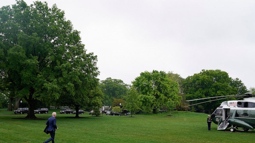 President Joe Biden walks to board Marine One on the South Lawn of the White House, Friday, May 6, 2022, in Washington. (AP Photo/Evan Vucci)