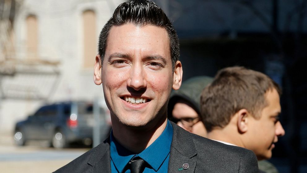 FILE - In this Feb. 4, 2016, file photo, David Daleiden, one of two indicted anti-abortion activists, speaks with supporters outside the Harris County Criminal Courthouse in Houston. A federal jury on Friday, Nov. 15, 2019, has found that Daleiden, a