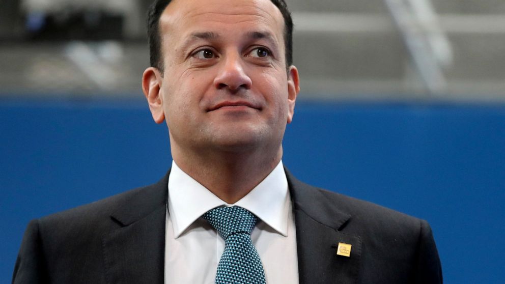 FILE - In this Friday, Feb. 21, 2020 file photo, Irish Prime Minister Leo Varadkar arrives for an EU summit at the European Council building in Brussels. Ireland’s health service says it has shut down its IT systems after being targeted in a “signifi
