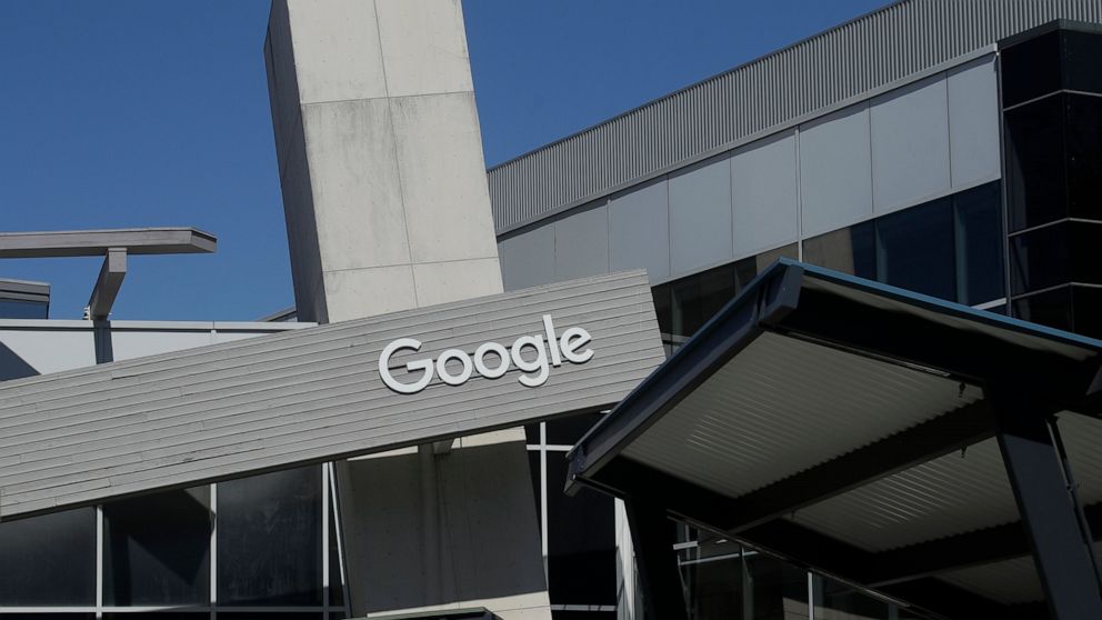 FILE - This Sept. 24, 2019, file photo shows a Google sign on the campus in Mountain View, Calif. Google is working with large health care system Ascension. The partnership is intended to use artificial intelligence to find patterns that could help d