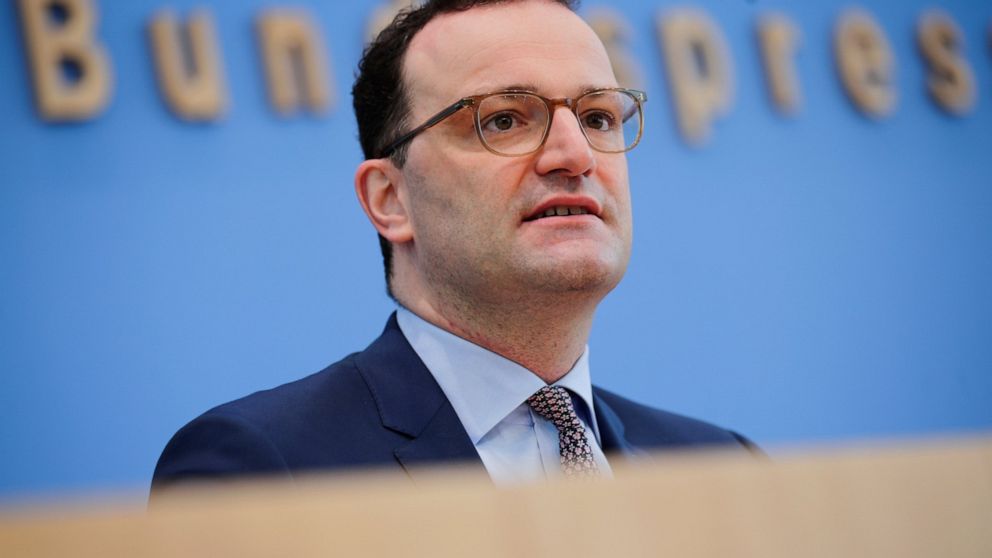 Germany's Health Minister Jens Spahn speaks during a news conference on the coronavirus disease (COVID-19) pandemic in Berlin, Germany March 26, 2021. (Hannibal Hanschke/Pool via AP)