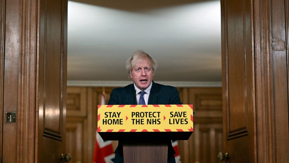 Britain's Prime Minister Boris Johnson speaks during a coronavirus press conference at 10 Downing Street in London, Friday Jan. 22, 2021. Johnson announced that the new variant of COVID-19, which was first discovered in the south of England, may be l