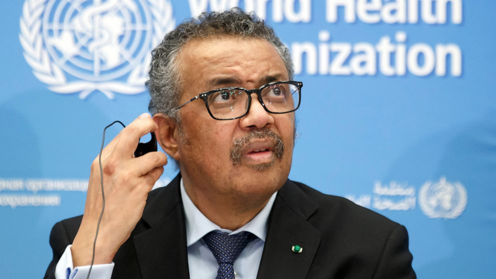 Tedros Adhanom Ghebreyesus, Director General of the World Health Organization (WHO), addresses a press conference about the update on COVID-19 at the World Health Organization headquarters in Geneva, Switzerland, Monday, Feb. 24, 2020. (Salvatore Di 