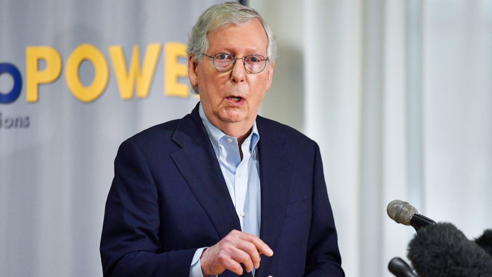 FILE - Senate Minority Leader Mitch McConnell, of Kentucky, speaks during a news conference in Louisville, Ky. (AP Photo/Timothy D. Easley, File)