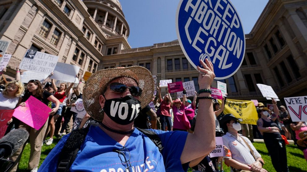 Abortion rights demonstrators attend a rally at the Texas Capitol, Saturday, May 14, 2022, in Austin, Texas. When a leaked draft decision signaled the end to federal protections for the right to an abortion in the U.S., donors clicked on donations bu
