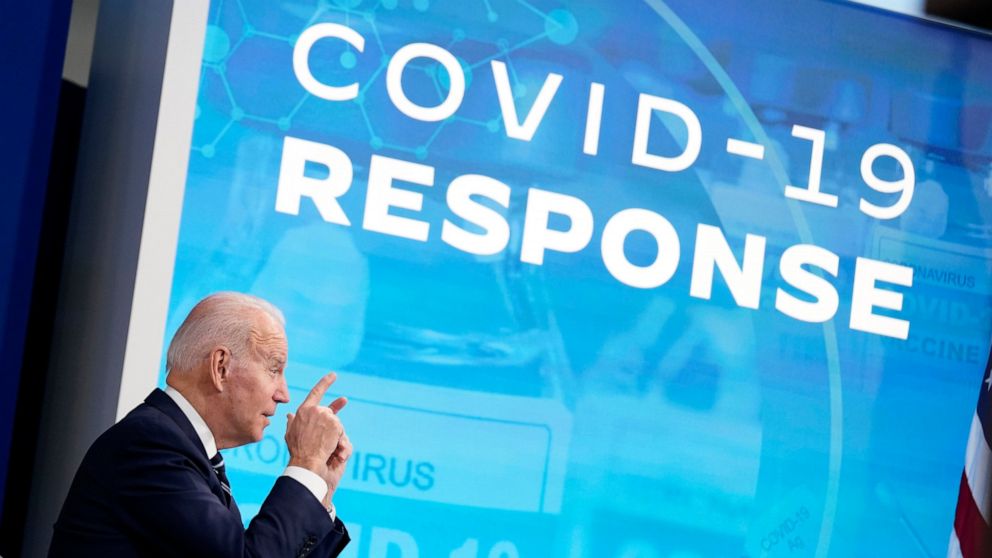 President Joe Biden speaks about the government's COVID-19 response, in the South Court Auditorium in the Eisenhower Executive Office Building on the White House Campus in Washington, Thursday, Jan. 13, 2022. (AP Photo/Andrew Harnik)