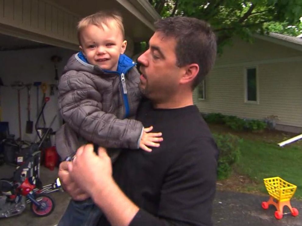 PHOTO: Avery Fitzgerald, 2, of Rockford, Ill. is seen with his father after his left eye was removed due to cancer.