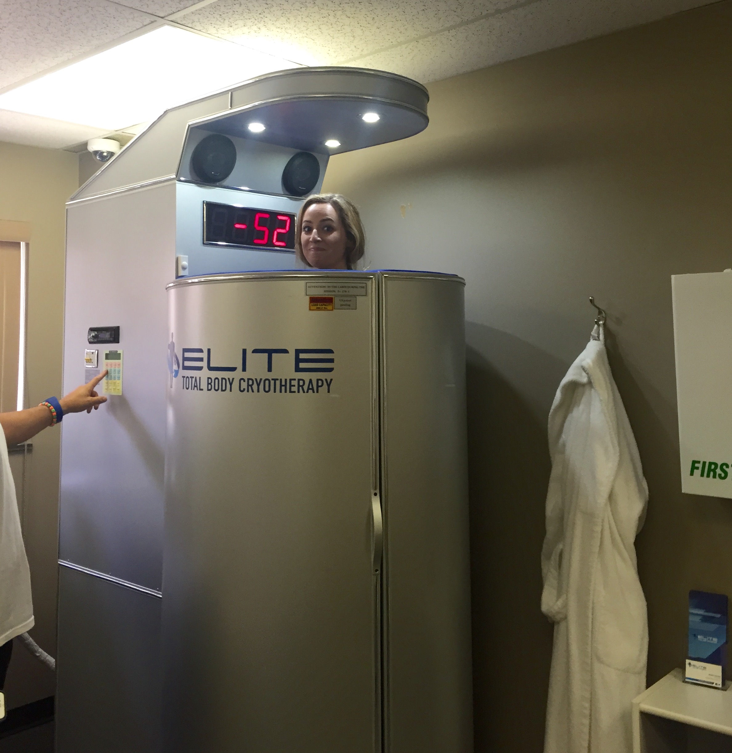 PHOTO: ABC News Reporter Olivia Smith tries a cryotherapy machine.