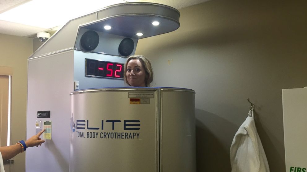 PHOTO: ABC News Reporter Olivia Smith tries a cryotherapy machine.