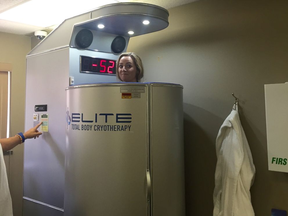 PHOTO: ABC News Reporter Olivia Smith tries a cryotherapy machine.