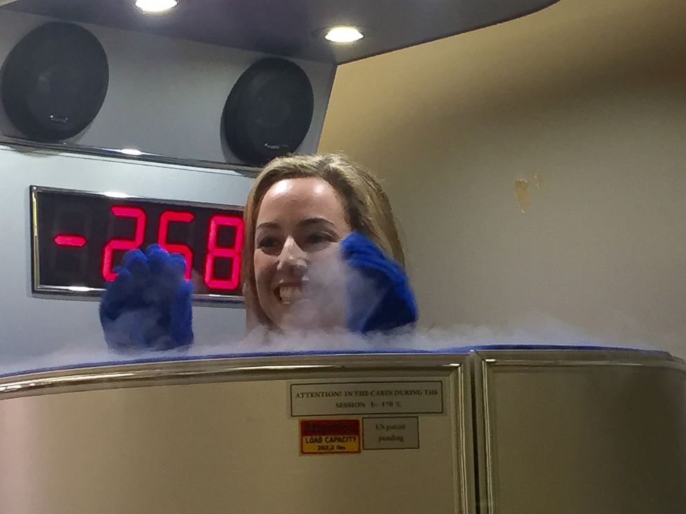 PHOTO: ABC News Reporter Olivia Smith tries a cryotherapy machine.