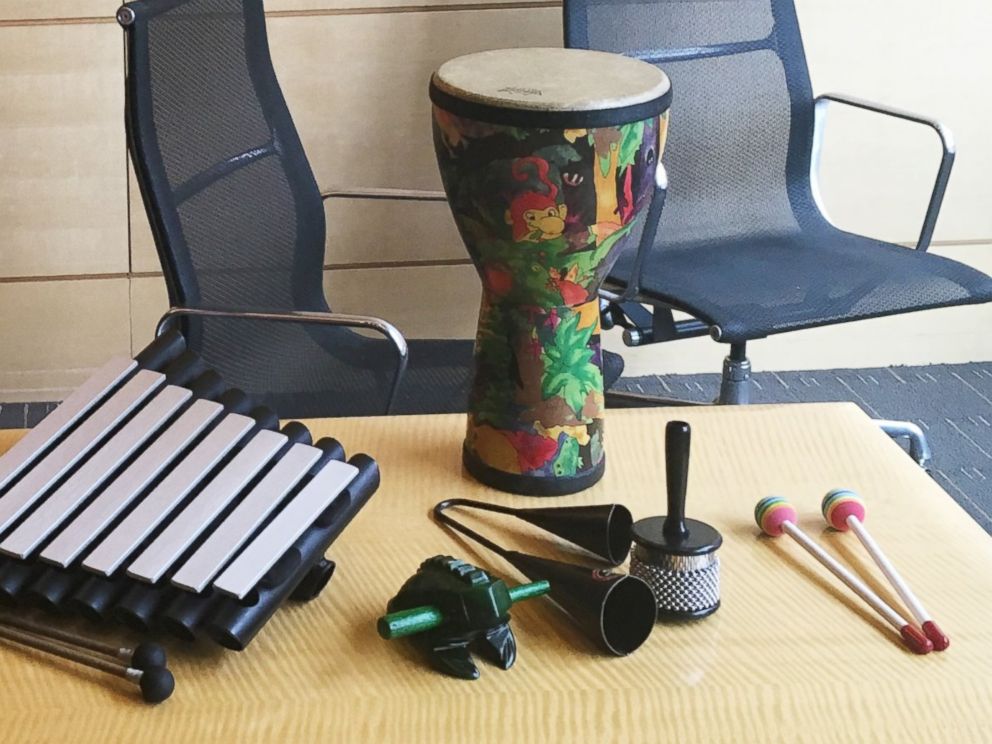 PHOTO: Memorial Sloan Kettering Cancer Center's Lead Music Therapist Karen Popkin lays out some of the instruments she uses with her patients.