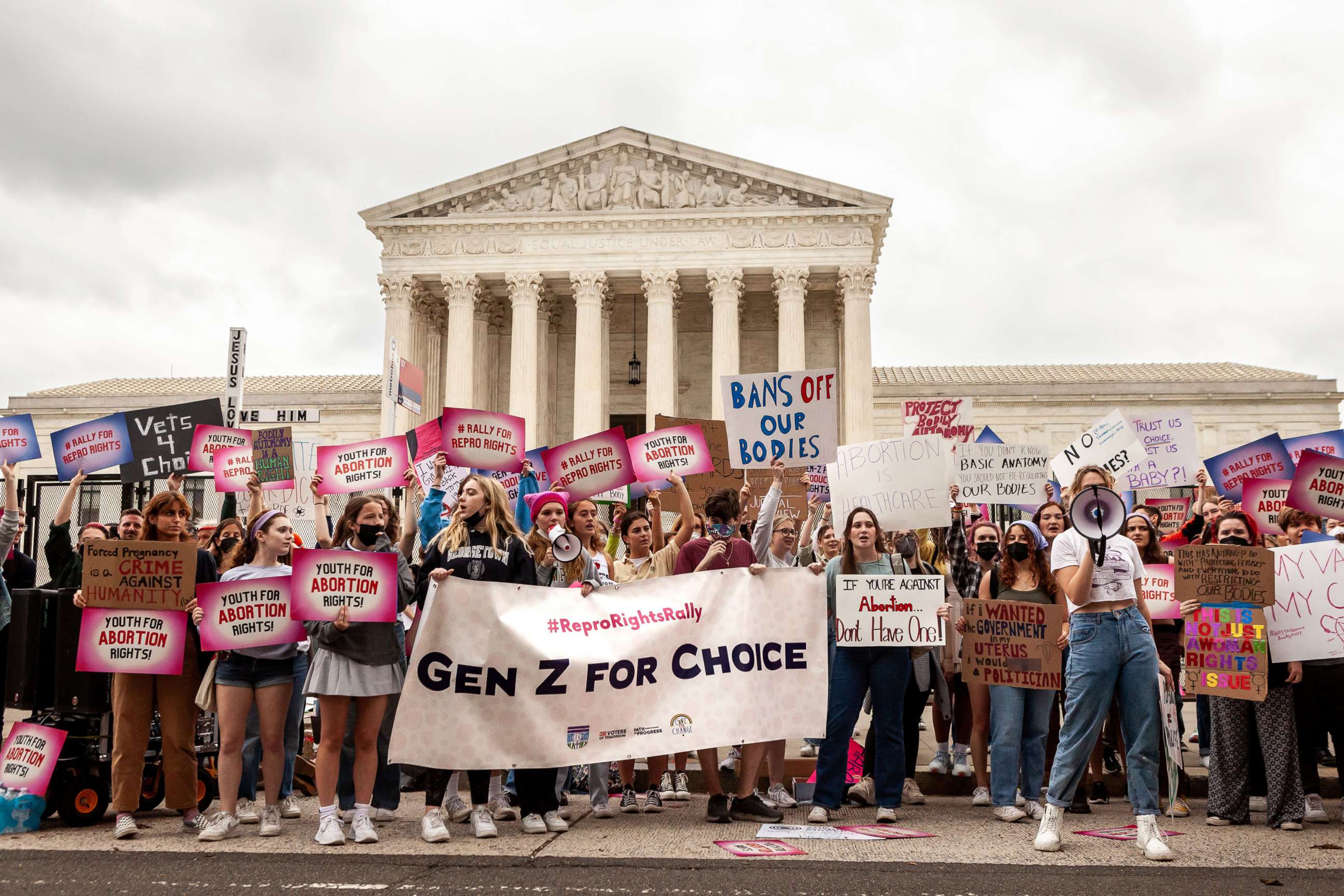 PHOTO: Abortion rights activists rally at the Supreme Court for abortion access, on May 5, 2022, in Washington, D.C.
