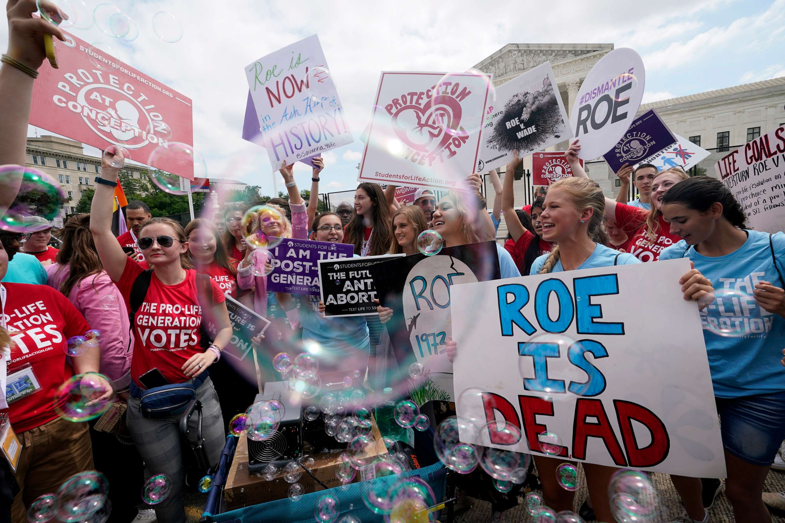 PHOTO: FILE - Anti-abortion activists celebrate, June 24, 2022, in Washington, after the Supreme Court ended constitutional protections for abortion.