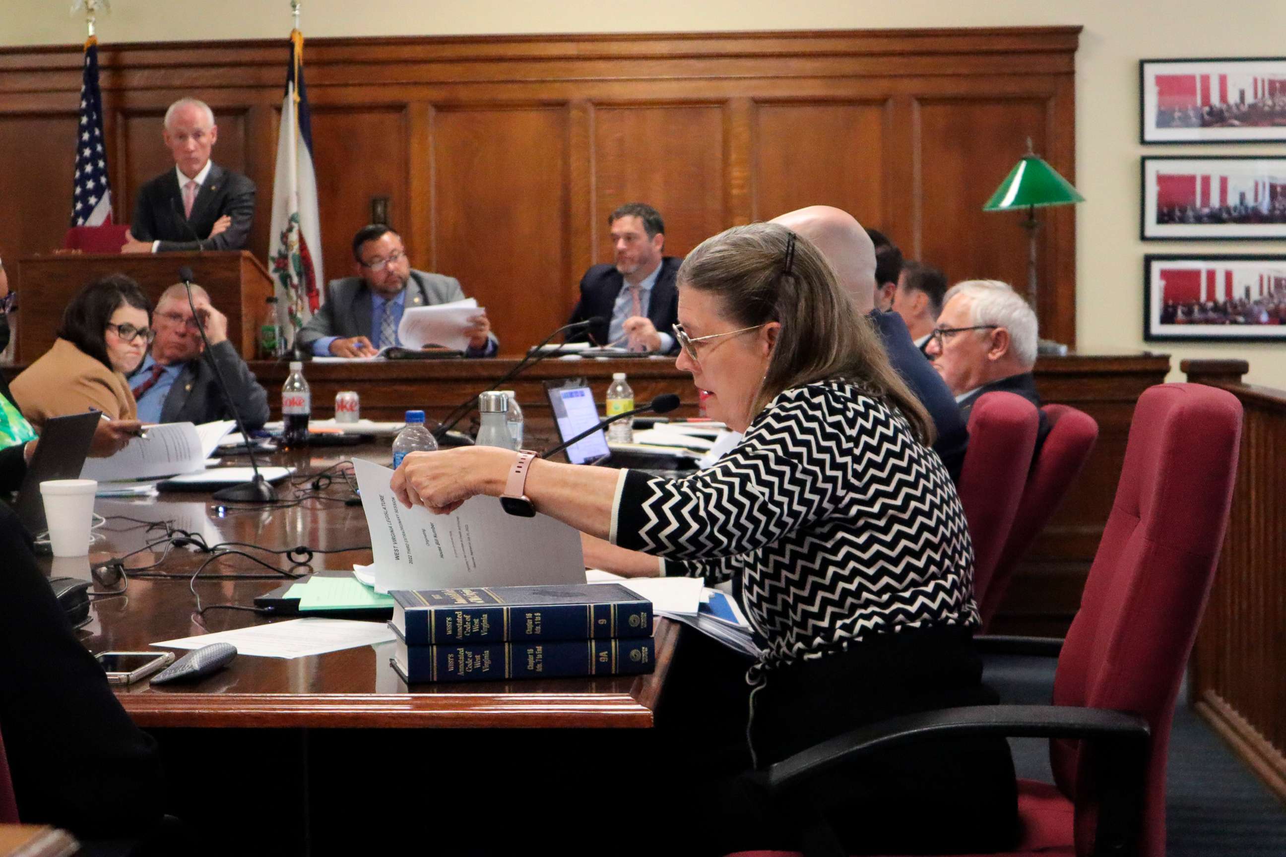 PHOTO: Democratic Del. Barbara Fleischauer speaks against a bill that criminalizes abortion with almost no exceptions during a House Health and Human Resources Committee meeting at the West Virginia state Capitol in Charleston, W.Va., July 25, 2022.