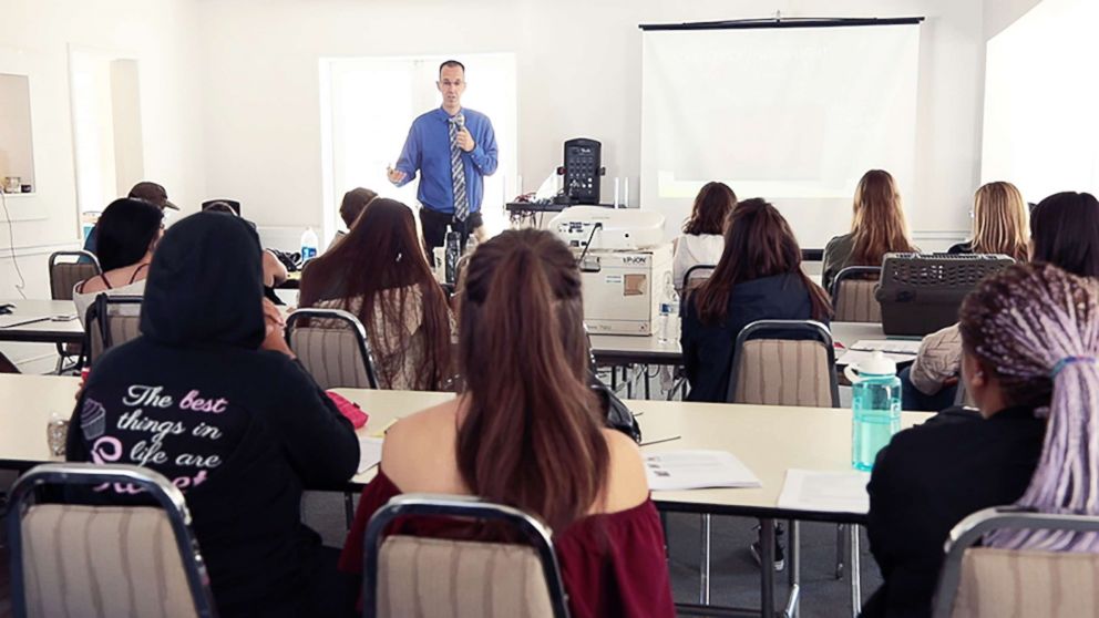 PHOTO: Dr. Steve Lawenda speaks to California college students about diet and acne.