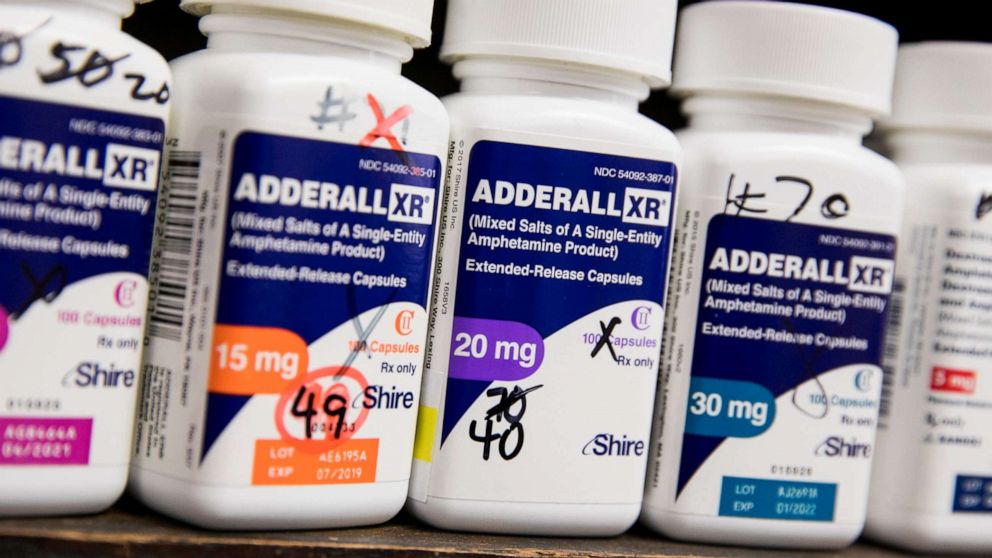 PHOTO: Bottles of Adderall XR prescription pharmaceuticals photographed in a pharmacy in Remington, Va., Feb. 26, 2019.