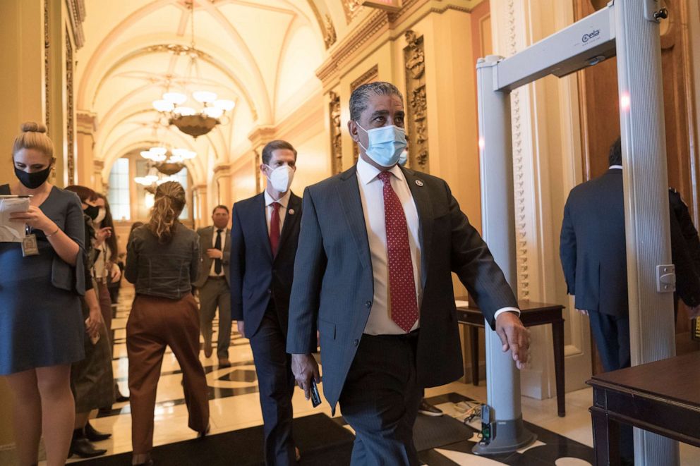 PHOTO: Rep. Adriano Espaillat walks to the House chamber at the Capitol in Washington, D.C., Jan. 13, 2021.