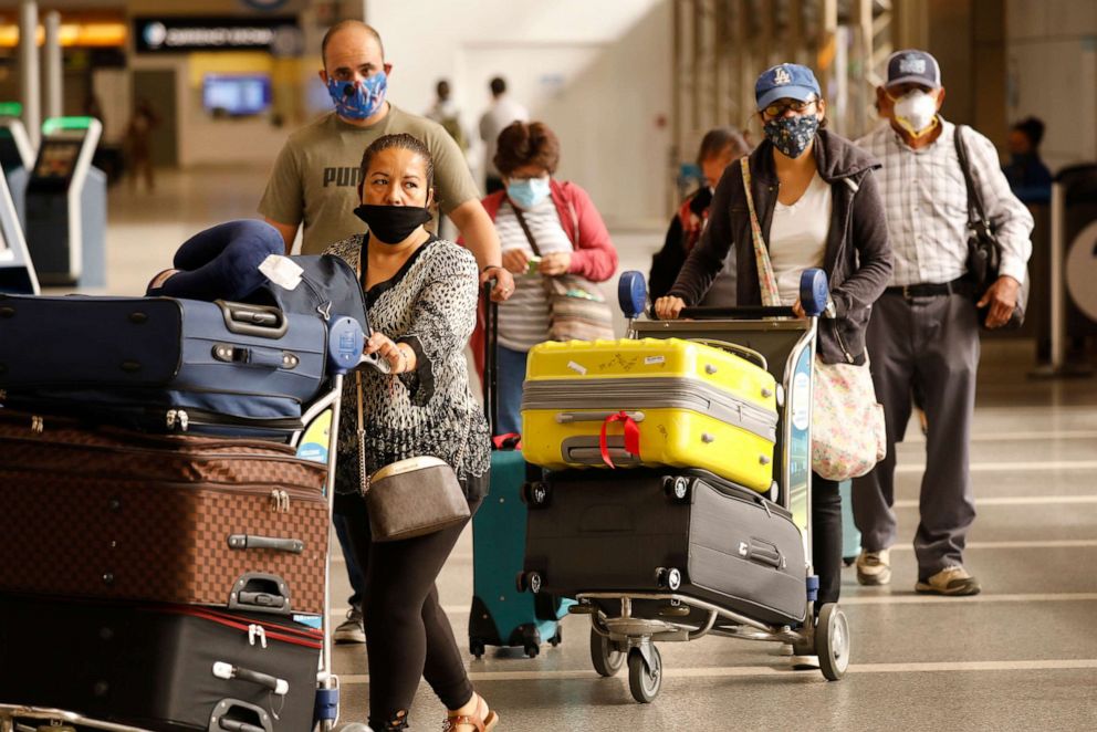PHOTO:  Los Angeles International Airport is now requiring travelers to wear face covering to help keep fellow passengers and crew safe by limiting the spread of the coronavirus Covid-19.