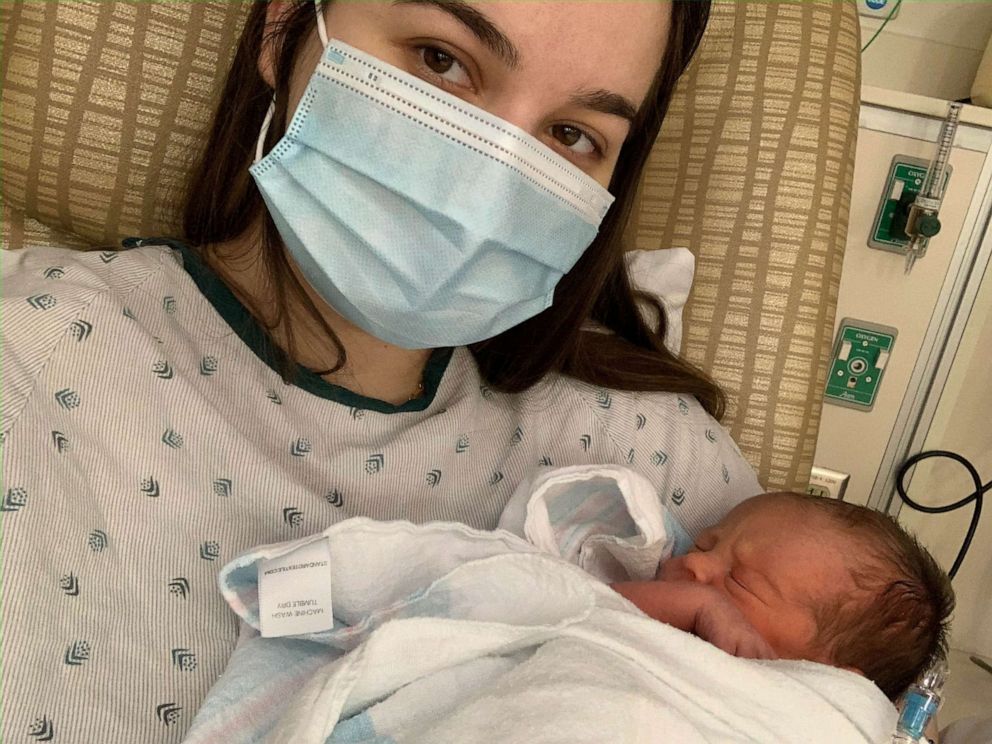 PHOTO: Alexis Evans, 24, holds her son a day after his birth in Los Angeles, June 7, 2020. She said the TikTok video made her feel like she had been an inconvenience during her childbirth.