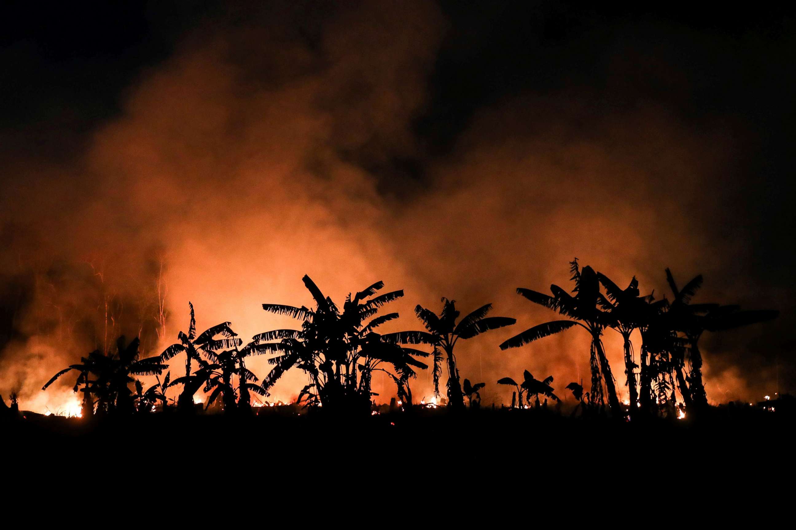PHOTO: In this Sept. 9, 2019, file photo, a forest fire rages in the town of Porto Velho, state of Rondonia, Amazonia, Brazil.