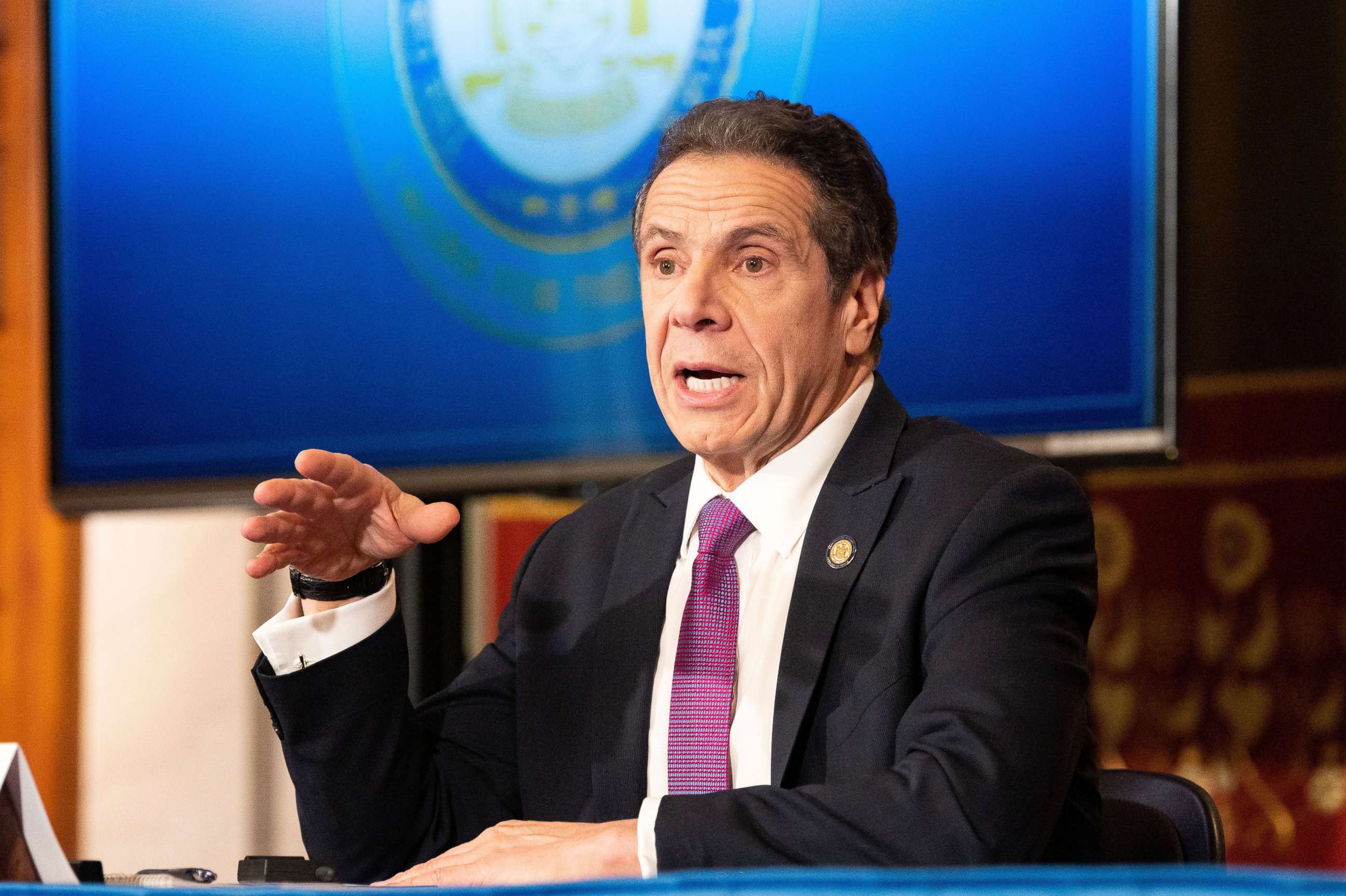 PHOTO: New York Governor Andrew Cuomo speaks during a press Conference at the State Capitol in Albany, New York, April 20, 2020.