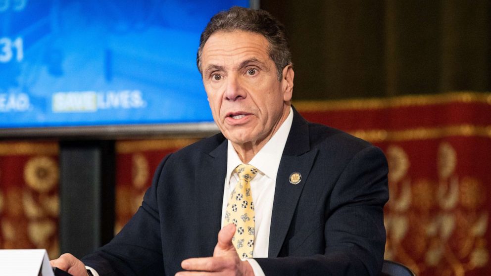 PHOTO: New York Governor, Andrew Cuomo speaks at a press conference, April 7, 2020, in Albany, New York.