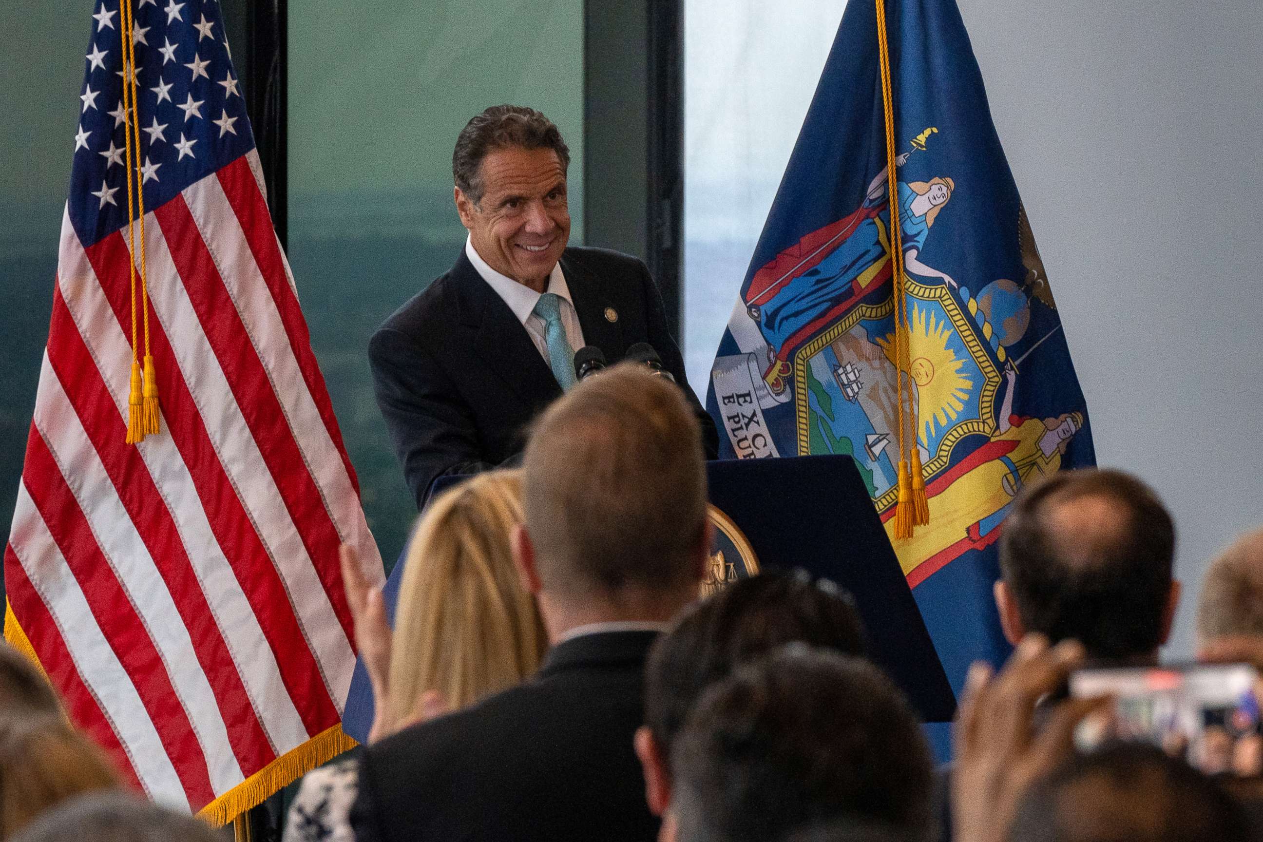 PHOTO: New York Gov. Andrew Cuomo speaks during a press conference at One World Trade Center, June 15, 2021, in New York City.