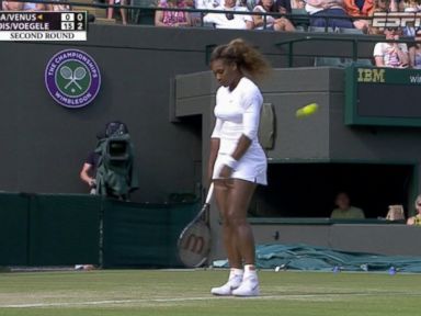 Tennis star struggled to collect the ball and faulted on several of her serves in doubles match. 