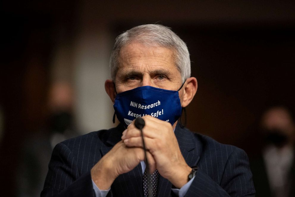 PHOTO: Dr. Anthony Fauci, director of the National Institute of Allergy and Infectious Diseases, listens during a Senate Committee hearing on the federal government's response to COVID-19 at the U.S. Capitol in Washington, Sept. 23, 2020.