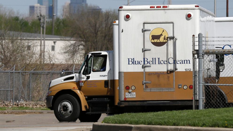 PHOTO: In this April 10, 2015 file photo, Blue Bell delivery trucks are parked at the creamery's location in Kansas City, Kansas. 