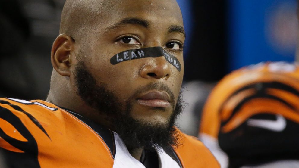 In this Oct. 5, 2014, file photo, Cincinnati Bengals defensive tackle Devon Still (75) watches the Bengals perform against the New England Patriots in Foxborough, Mass.