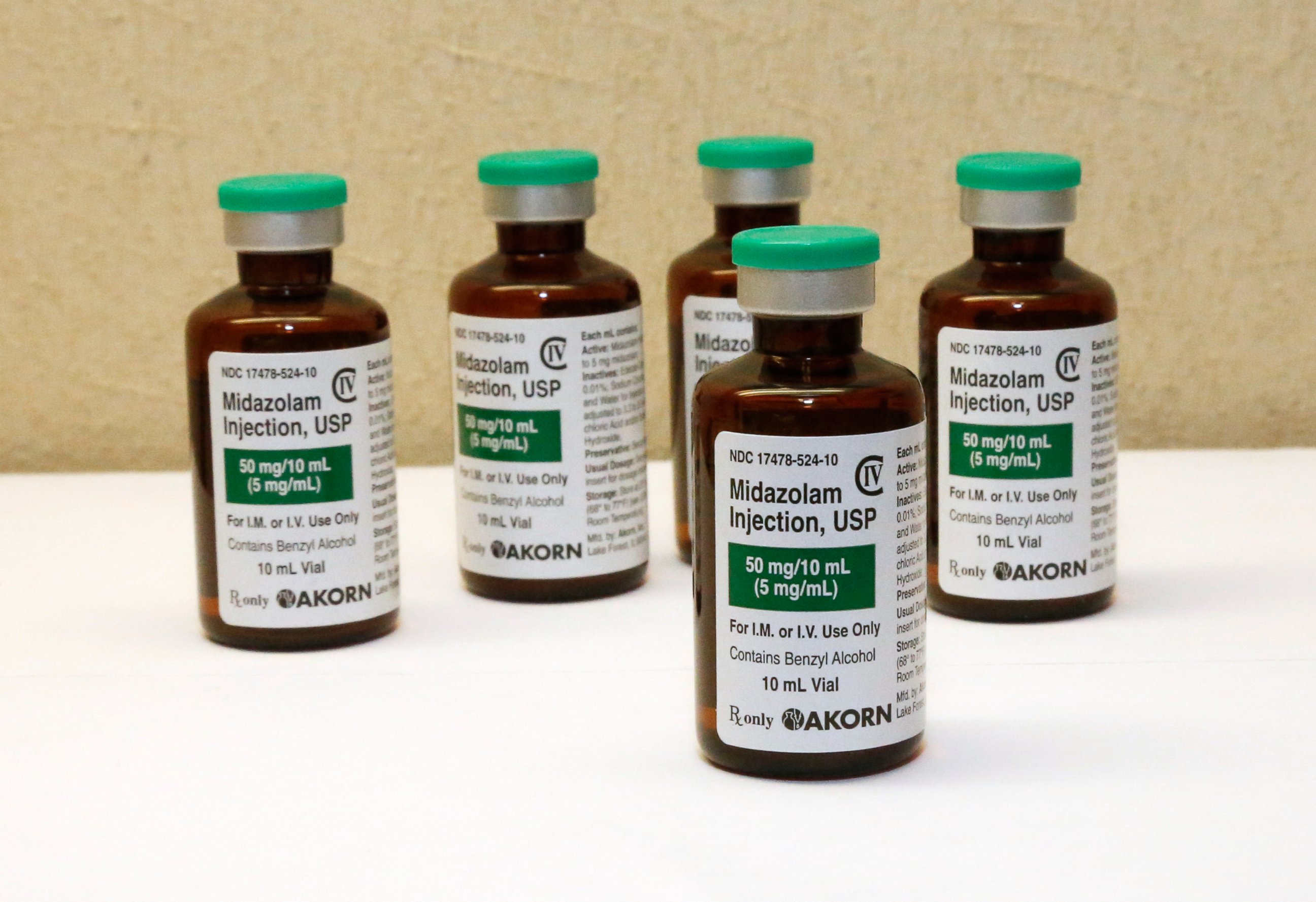 PHOTO: This July 25, 2014 file photo shows bottles of the sedative midazolam at a hospital pharmacy in Oklahoma City. 