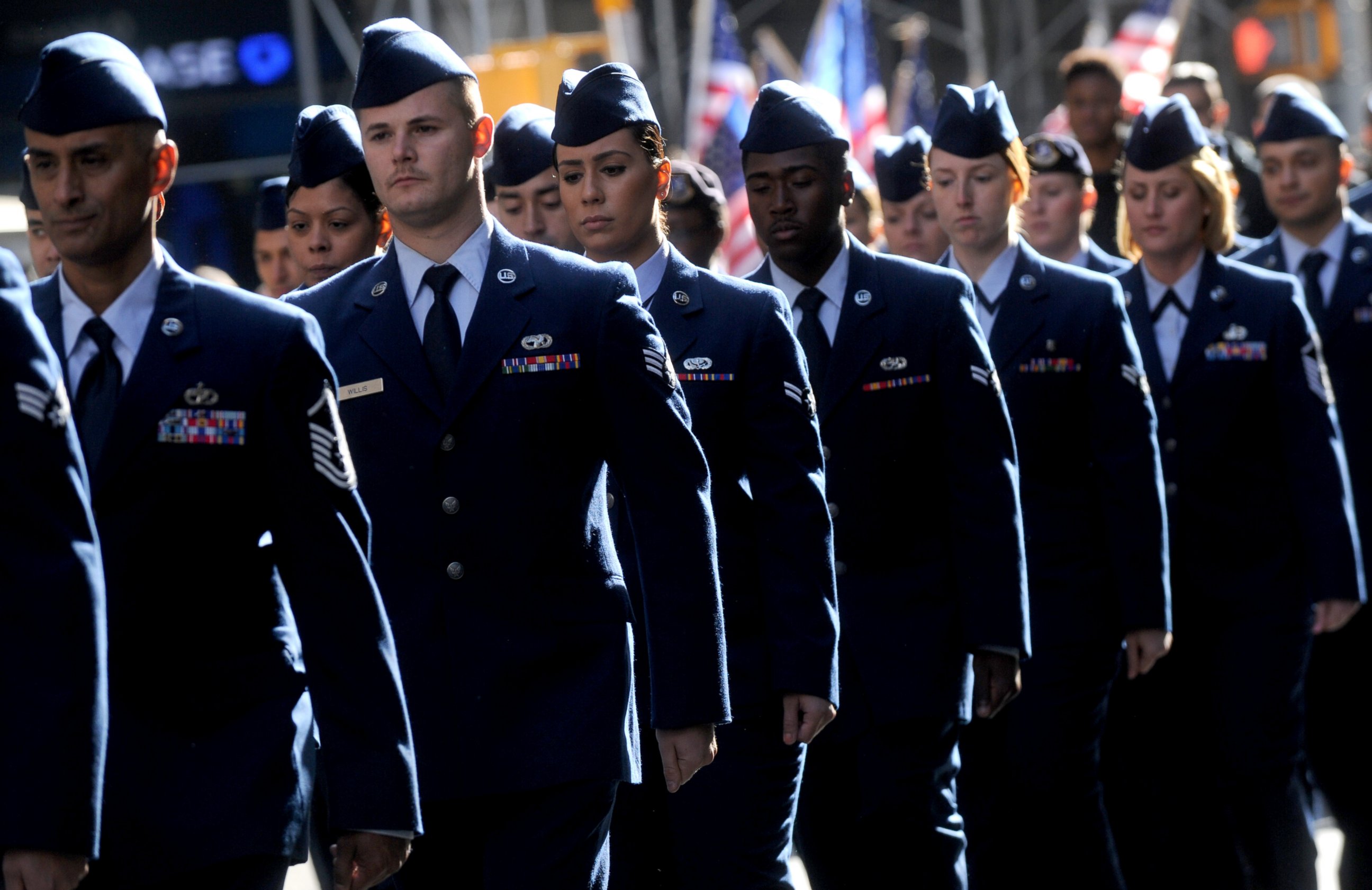 PHOTO: Members of the military march in a Veteran's Day Parade in New York, Nov. 11, 2015.
