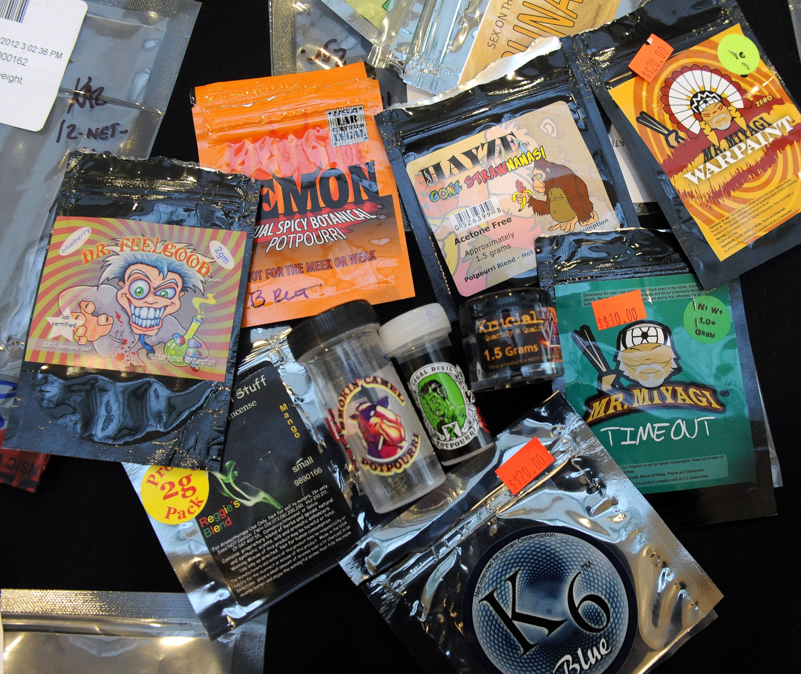 PHOTO: This June 1, 2012 file photo shows a variety of synthetic designer drugs including synthetic marijuana. 