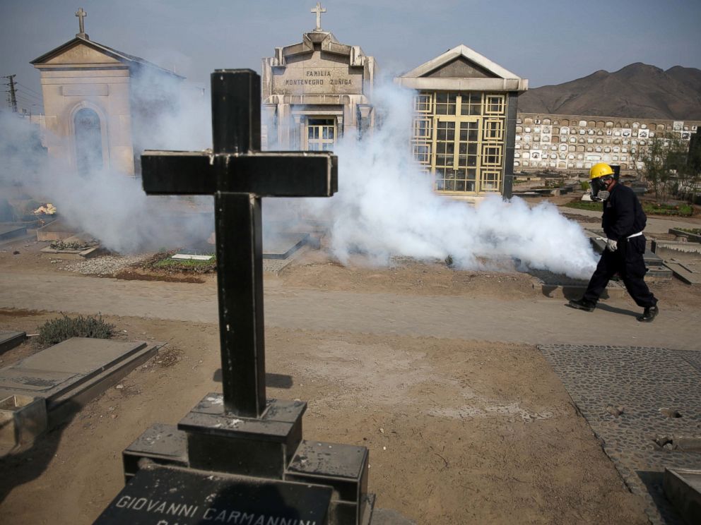 PHOTO: A health worker fumigates to prevent Dengue, Chikunguya and Zika virus at El Angel cemetery in Lima, Peru, Jan. 20, 2016.