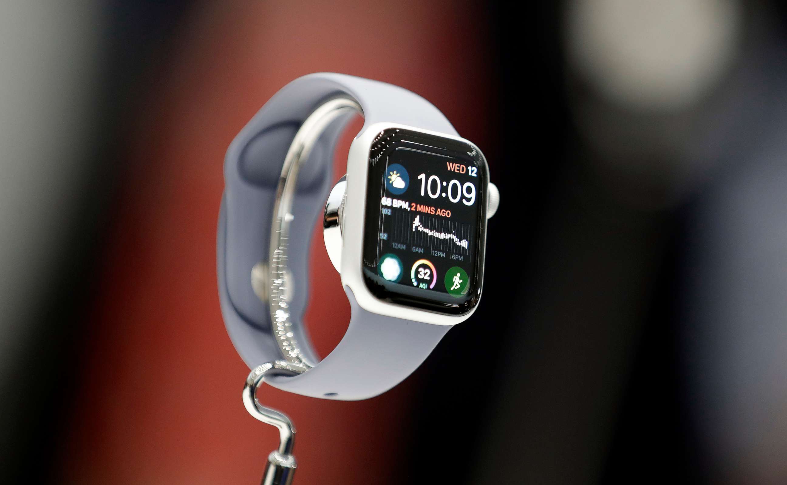 PHOTO: In this Sept. 12, 2018, file photo, the Apple Watch 4 is on display during an event to announce new products in Cupertino, Calif.